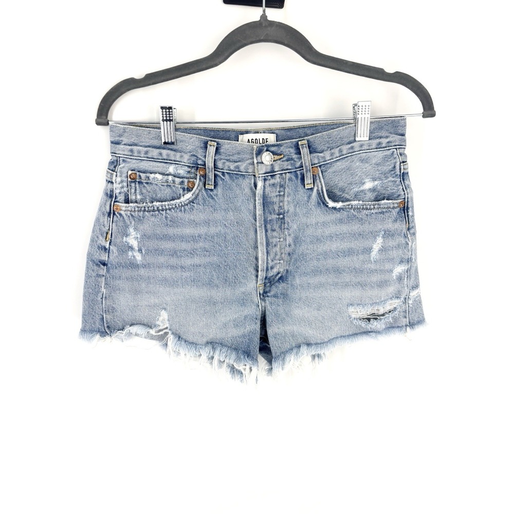 AGOLDE Parker High Rise Distressed Denim Shorts Light Wash‎ Size 26 Swapmeet